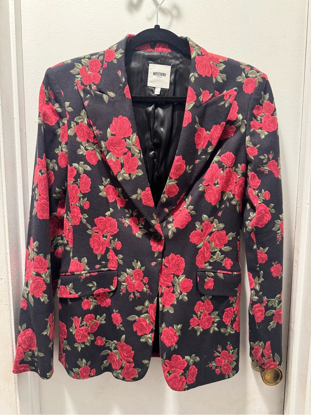 Moschino Women’s Black Blazer with Red Rose Print
